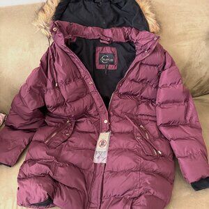 WARM Burgundy Puffer Jacket Size XL Hip Length